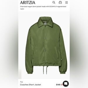 Aritzia TNA coaches short jacket in fatigue/army green
